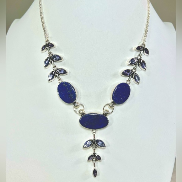 Lapis Lazuli Amethyst 925 Gemstone Necklace - Picture 1 of 5